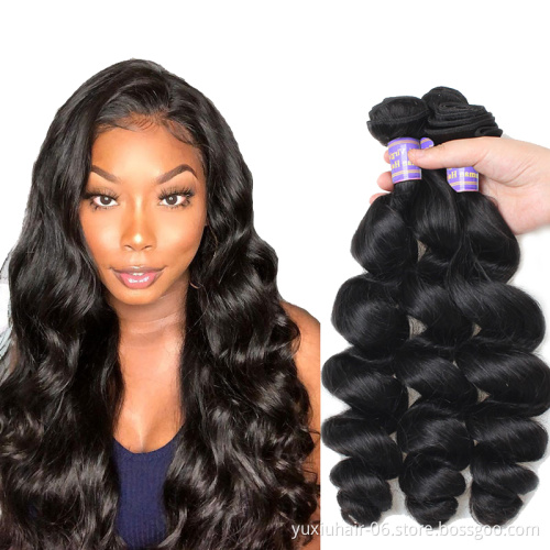 Loose Wave Remy Hair Extension Human Hair Bundles With Closure Natural Color  Weave Bundles 100% Human Hair Bundle With Frontal
